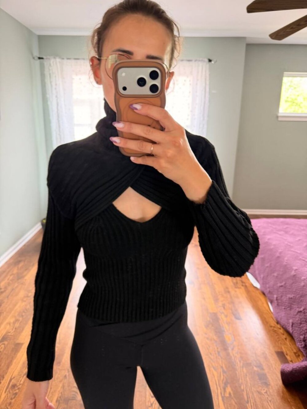 ASTR the Label Black Knit Turtleneck Bolero Shrug